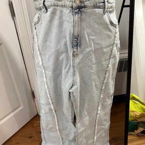 Acid Wash Frayed Flared Jeans